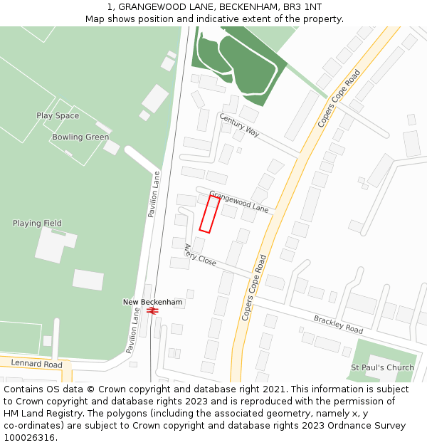 1, GRANGEWOOD LANE, BECKENHAM, BR3 1NT: Location map and indicative extent of plot