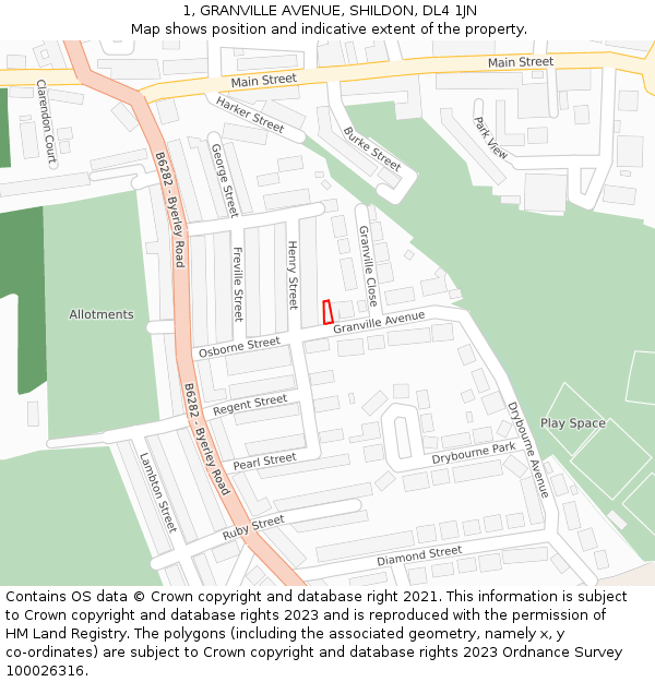 1, GRANVILLE AVENUE, SHILDON, DL4 1JN: Location map and indicative extent of plot