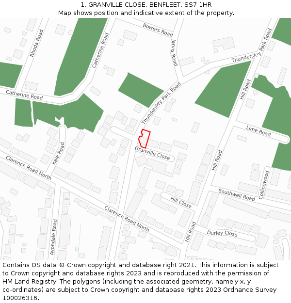 1, GRANVILLE CLOSE, BENFLEET, SS7 1HR: Location map and indicative extent of plot