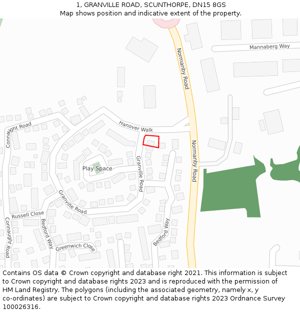 1, GRANVILLE ROAD, SCUNTHORPE, DN15 8GS: Location map and indicative extent of plot