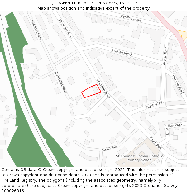 1, GRANVILLE ROAD, SEVENOAKS, TN13 1ES: Location map and indicative extent of plot