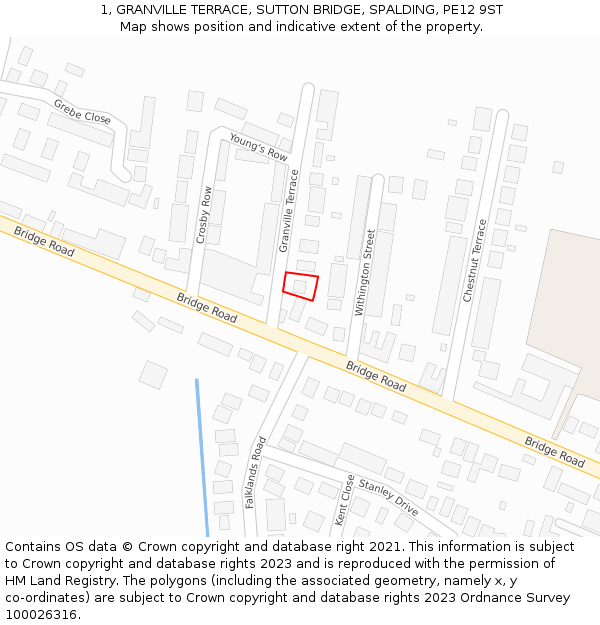 1, GRANVILLE TERRACE, SUTTON BRIDGE, SPALDING, PE12 9ST: Location map and indicative extent of plot