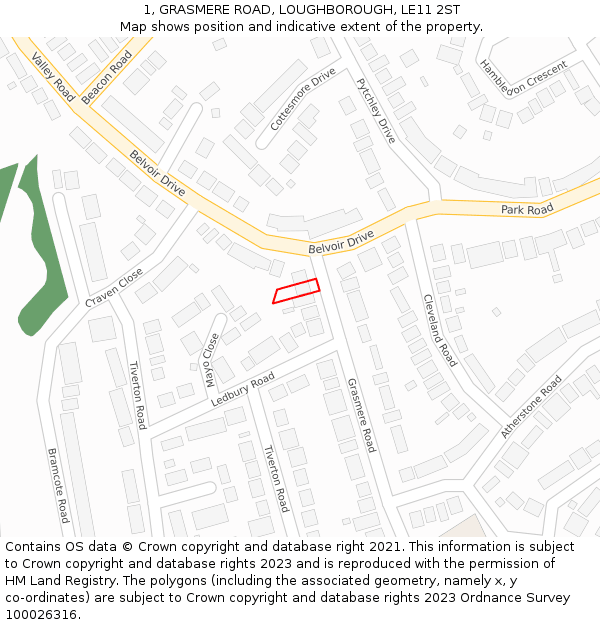 1, GRASMERE ROAD, LOUGHBOROUGH, LE11 2ST: Location map and indicative extent of plot