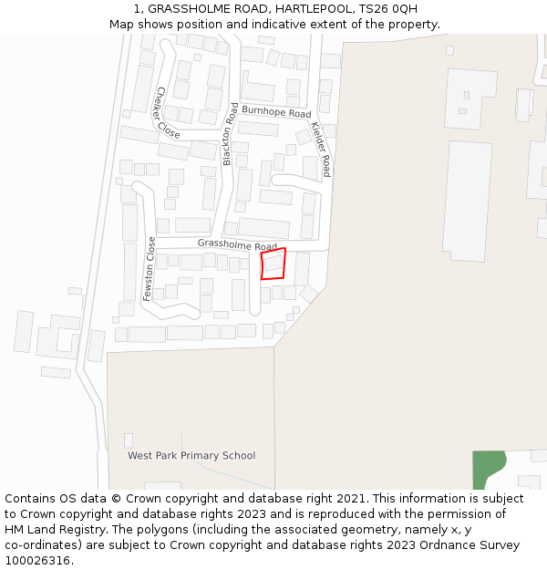 1, GRASSHOLME ROAD, HARTLEPOOL, TS26 0QH: Location map and indicative extent of plot