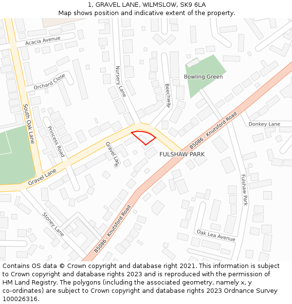 1, GRAVEL LANE, WILMSLOW, SK9 6LA: Location map and indicative extent of plot