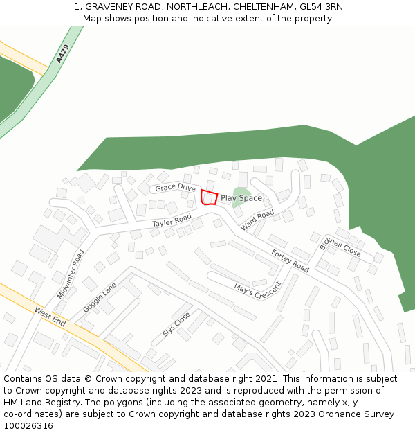 1, GRAVENEY ROAD, NORTHLEACH, CHELTENHAM, GL54 3RN: Location map and indicative extent of plot