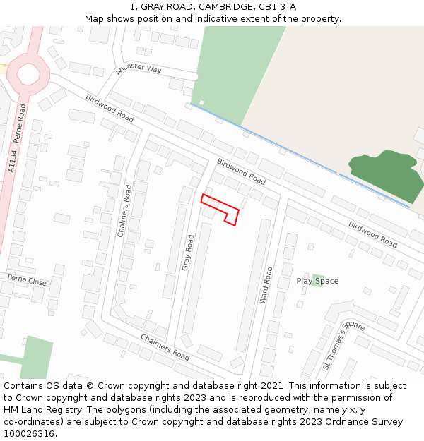 1, GRAY ROAD, CAMBRIDGE, CB1 3TA: Location map and indicative extent of plot