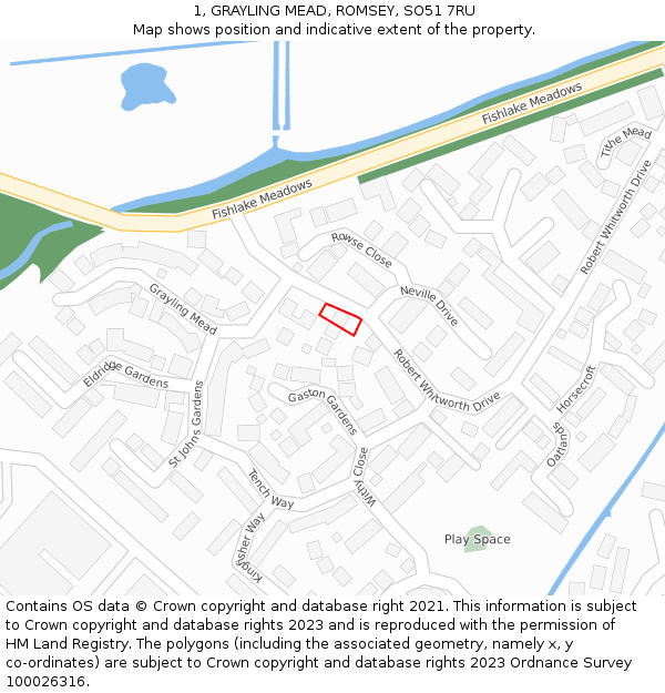 1, GRAYLING MEAD, ROMSEY, SO51 7RU: Location map and indicative extent of plot