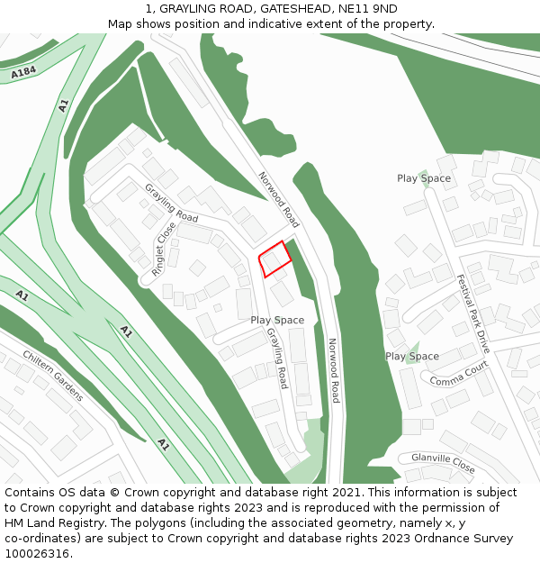 1, GRAYLING ROAD, GATESHEAD, NE11 9ND: Location map and indicative extent of plot