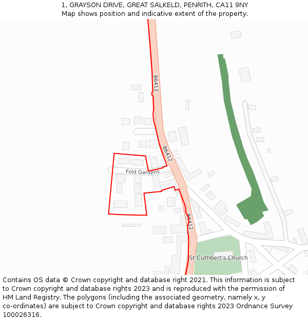 1, GRAYSON DRIVE, GREAT SALKELD, PENRITH, CA11 9NY: Location map and indicative extent of plot