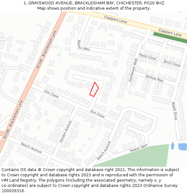 1, GRAYSWOOD AVENUE, BRACKLESHAM BAY, CHICHESTER, PO20 8HZ: Location map and indicative extent of plot