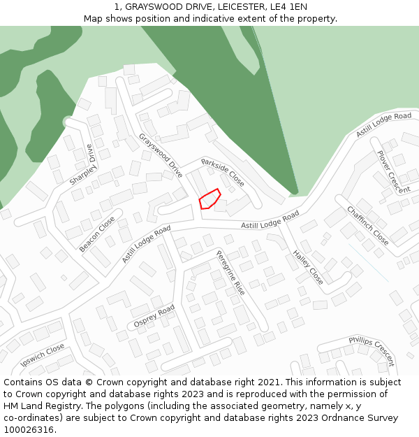 1, GRAYSWOOD DRIVE, LEICESTER, LE4 1EN: Location map and indicative extent of plot