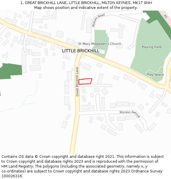 1, GREAT BRICKHILL LANE, LITTLE BRICKHILL, MILTON KEYNES, MK17 9NH: Location map and indicative extent of plot