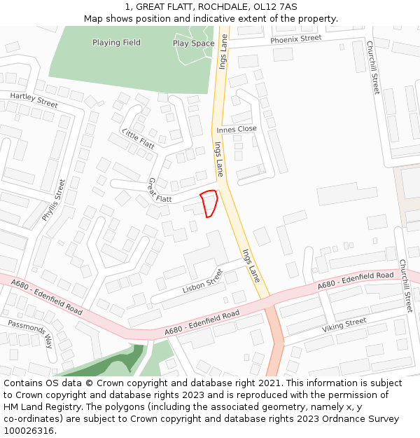 1, GREAT FLATT, ROCHDALE, OL12 7AS: Location map and indicative extent of plot