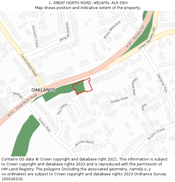 1, GREAT NORTH ROAD, WELWYN, AL6 0SH: Location map and indicative extent of plot