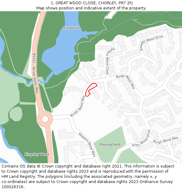 1, GREAT WOOD CLOSE, CHORLEY, PR7 2FJ: Location map and indicative extent of plot