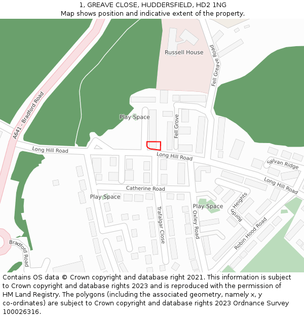 1, GREAVE CLOSE, HUDDERSFIELD, HD2 1NG: Location map and indicative extent of plot