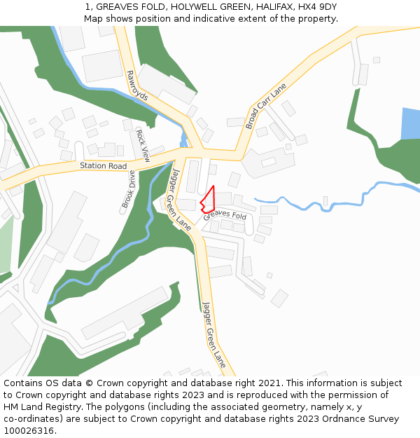 1, GREAVES FOLD, HOLYWELL GREEN, HALIFAX, HX4 9DY: Location map and indicative extent of plot