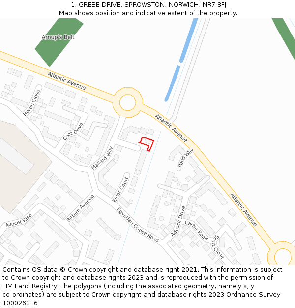 1, GREBE DRIVE, SPROWSTON, NORWICH, NR7 8FJ: Location map and indicative extent of plot