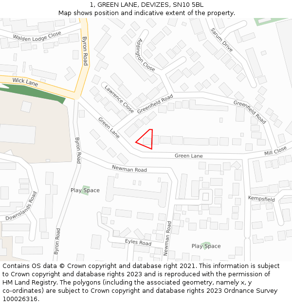 1, GREEN LANE, DEVIZES, SN10 5BL: Location map and indicative extent of plot