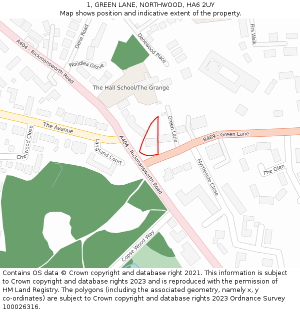1, GREEN LANE, NORTHWOOD, HA6 2UY: Location map and indicative extent of plot