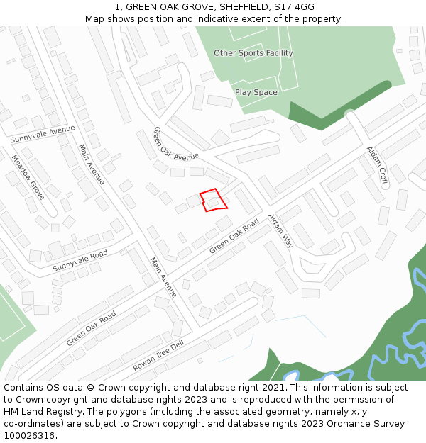 1, GREEN OAK GROVE, SHEFFIELD, S17 4GG: Location map and indicative extent of plot