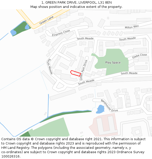 1, GREEN PARK DRIVE, LIVERPOOL, L31 8EN: Location map and indicative extent of plot