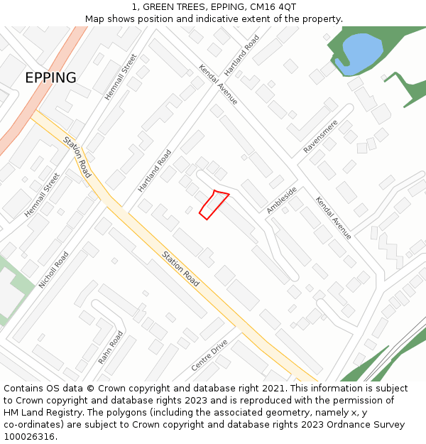 1, GREEN TREES, EPPING, CM16 4QT: Location map and indicative extent of plot
