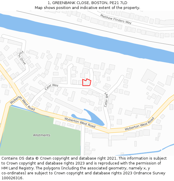 1, GREENBANK CLOSE, BOSTON, PE21 7LD: Location map and indicative extent of plot