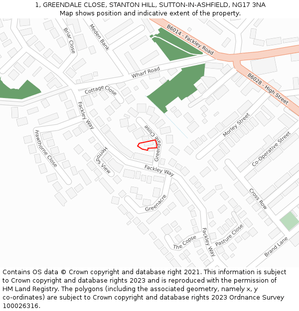 1, GREENDALE CLOSE, STANTON HILL, SUTTON-IN-ASHFIELD, NG17 3NA: Location map and indicative extent of plot