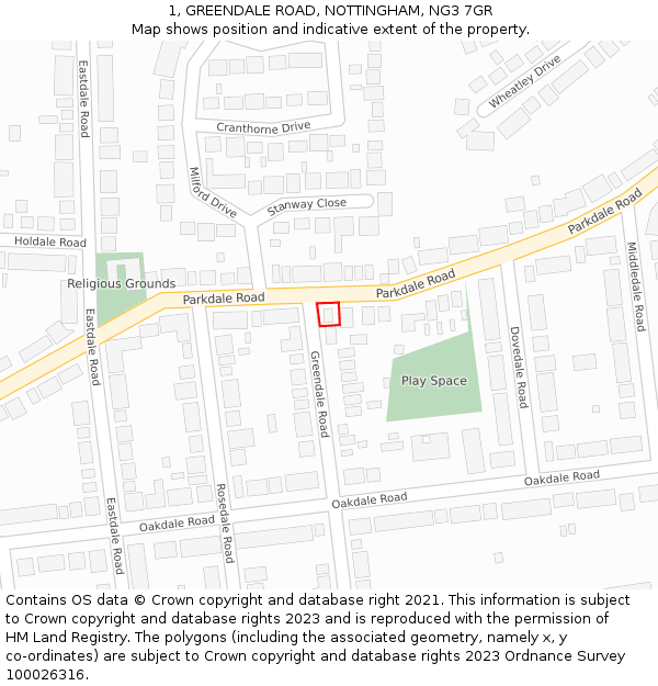 1, GREENDALE ROAD, NOTTINGHAM, NG3 7GR: Location map and indicative extent of plot