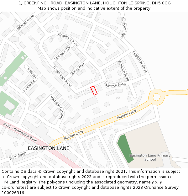 1, GREENFINCH ROAD, EASINGTON LANE, HOUGHTON LE SPRING, DH5 0GG: Location map and indicative extent of plot