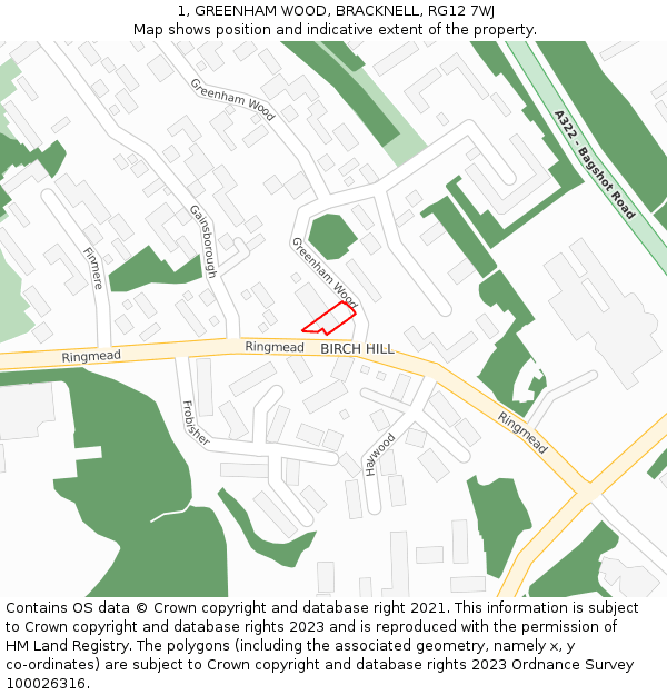 1, GREENHAM WOOD, BRACKNELL, RG12 7WJ: Location map and indicative extent of plot