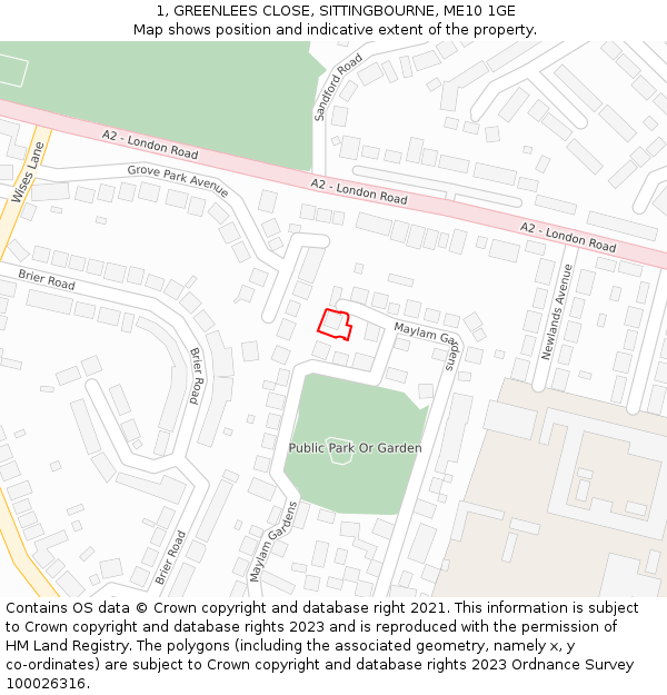1, GREENLEES CLOSE, SITTINGBOURNE, ME10 1GE: Location map and indicative extent of plot