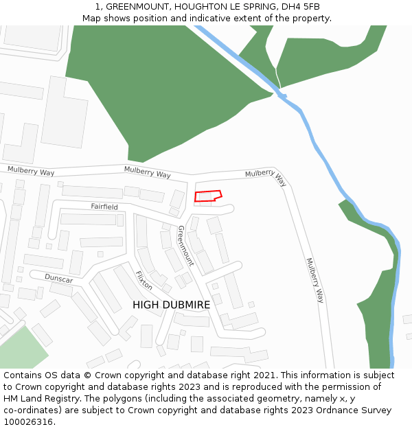 1, GREENMOUNT, HOUGHTON LE SPRING, DH4 5FB: Location map and indicative extent of plot