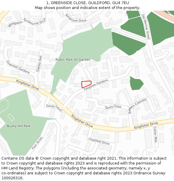 1, GREENSIDE CLOSE, GUILDFORD, GU4 7EU: Location map and indicative extent of plot