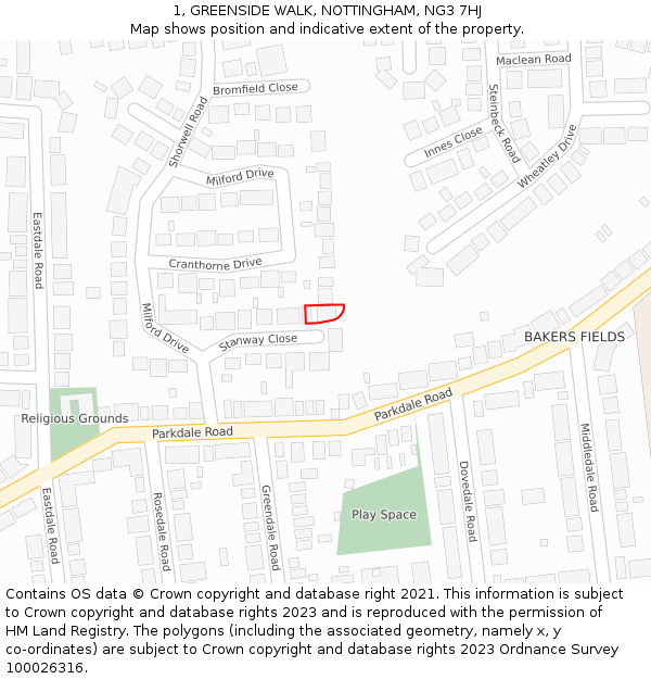 1, GREENSIDE WALK, NOTTINGHAM, NG3 7HJ: Location map and indicative extent of plot