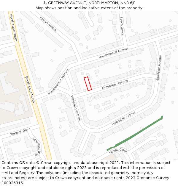 1, GREENWAY AVENUE, NORTHAMPTON, NN3 6JP: Location map and indicative extent of plot