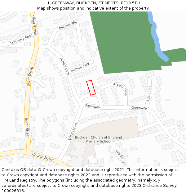 1, GREENWAY, BUCKDEN, ST NEOTS, PE19 5TU: Location map and indicative extent of plot