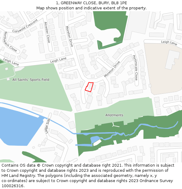 1, GREENWAY CLOSE, BURY, BL8 1PE: Location map and indicative extent of plot