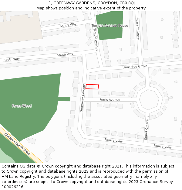1, GREENWAY GARDENS, CROYDON, CR0 8QJ: Location map and indicative extent of plot