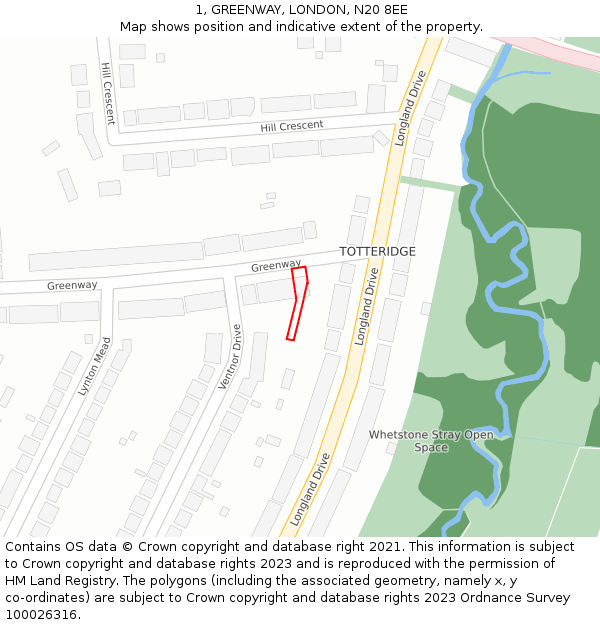 1, GREENWAY, LONDON, N20 8EE: Location map and indicative extent of plot