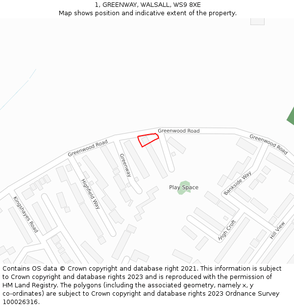 1, GREENWAY, WALSALL, WS9 8XE: Location map and indicative extent of plot