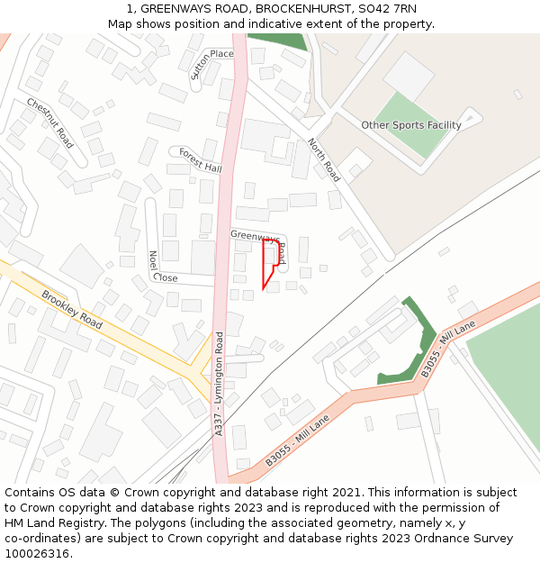1, GREENWAYS ROAD, BROCKENHURST, SO42 7RN: Location map and indicative extent of plot
