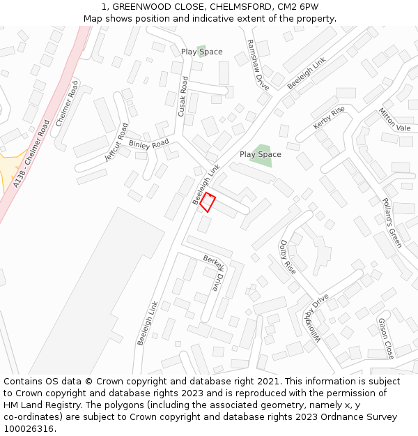 1, GREENWOOD CLOSE, CHELMSFORD, CM2 6PW: Location map and indicative extent of plot