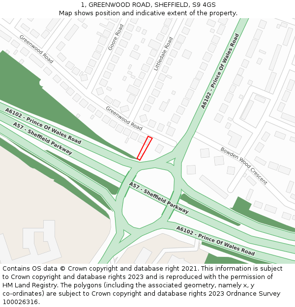 1, GREENWOOD ROAD, SHEFFIELD, S9 4GS: Location map and indicative extent of plot