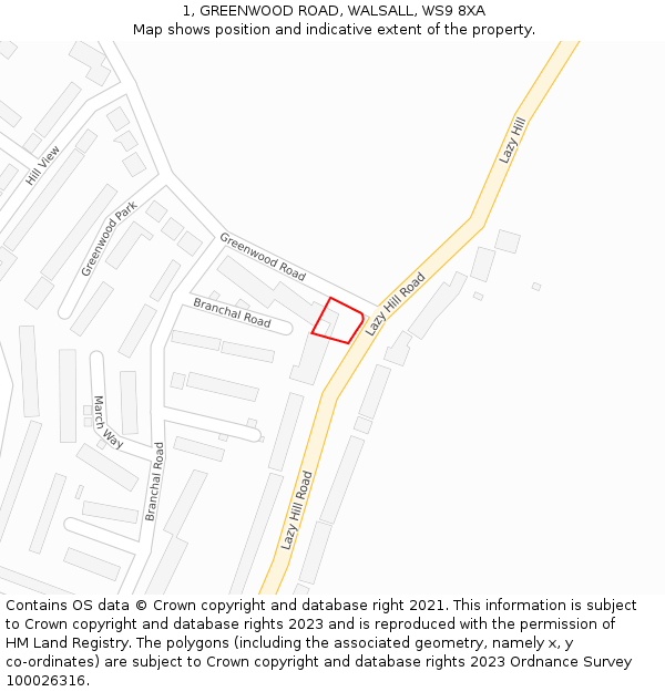 1, GREENWOOD ROAD, WALSALL, WS9 8XA: Location map and indicative extent of plot