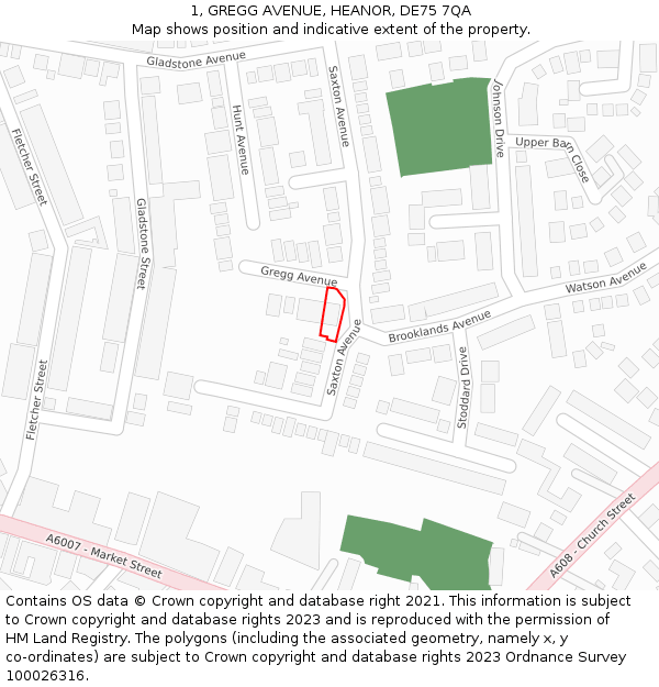 1, GREGG AVENUE, HEANOR, DE75 7QA: Location map and indicative extent of plot