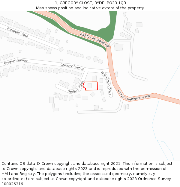 1, GREGORY CLOSE, RYDE, PO33 1QR: Location map and indicative extent of plot