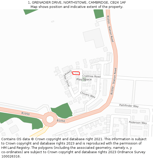 1, GRENADIER DRIVE, NORTHSTOWE, CAMBRIDGE, CB24 1AF: Location map and indicative extent of plot